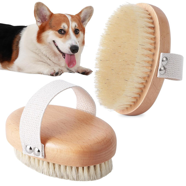 Soft Boar Bristle Pet Palm Brush for Short Haired Dogs and Cats with Band Reduce V1258-DP02-E-82