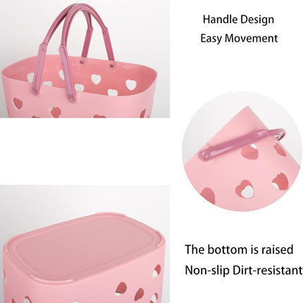 Portable Shower Caddy Tote Plastic Storage Basket with Handle Box Organizer Bin for Bathroom, Pantry, Kitchen, College Dorm, Garage - Pink