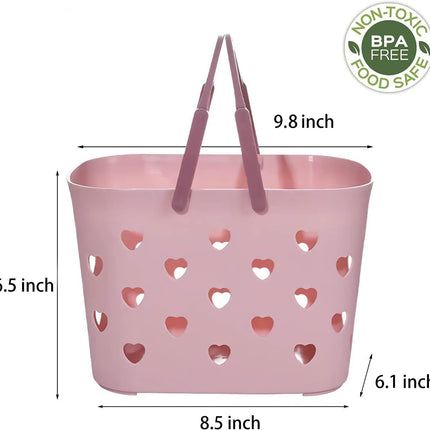 Portable Shower Caddy Tote Plastic Storage Basket with Handle Box Organizer Bin for Bathroom, Pantry, Kitchen, College Dorm, Garage - Pink