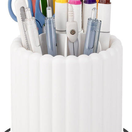 360° Rotating Pen Holder 7 Slots Desk Organizer Removable Pencil Cup Plastic Art Supplies and Accessories Desktop Storage Box Caddy for Office, School, Home (White)