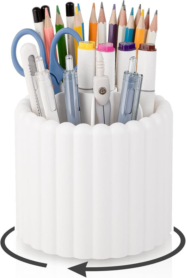 360 Degree Rotating Pen Holder 7 Slots Desk Organizer Removable Pencil Cup Plastic Art Supplies and in White