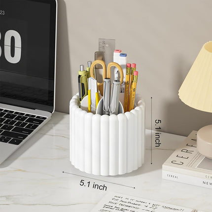 360° Rotating Pen Holder 7 Slots Desk Organizer Removable Pencil Cup Plastic Art Supplies and Accessories Desktop Storage Box Caddy for Office, School, Home (White)