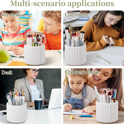 360° Rotating Pen Holder 7 Slots Desk Organizer Removable Pencil Cup Plastic Art Supplies and Accessories Desktop Storage Box Caddy for Office, School, Home (White)