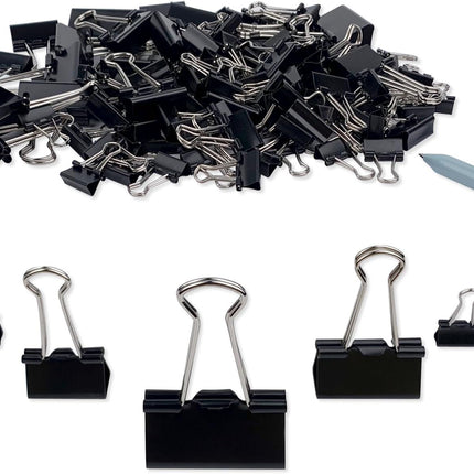 Binder Clips Paper Clamps Assorted Sizes 150 Count (Black), Large, Medium, Small, X Small and Micro, 5 Sizes in One Pack, Meet Your Different Using Needs.