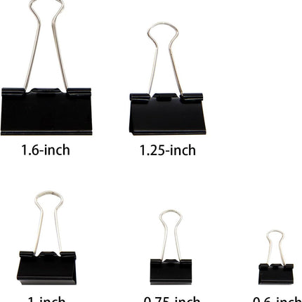 Binder Clips Paper Clamps Assorted Sizes 150 Count (Black), Large, Medium, Small, X Small and Micro, 5 Sizes in One Pack, Meet Your Different Using Needs.