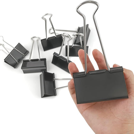 3-Inch Extra-Large  Binder Clips - Heavy-Duty Black Paper Clamps, 75mm Width, 8-Count Set for Office Organization