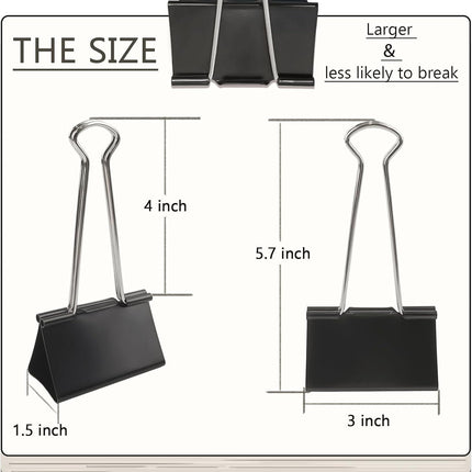3-Inch Extra-Large  Binder Clips - Heavy-Duty Black Paper Clamps, 75mm Width, 8-Count Set for Office Organization