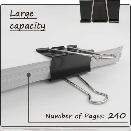 3-Inch Extra-Large  Binder Clips - Heavy-Duty Black Paper Clamps, 75mm Width, 8-Count Set for Office Organization