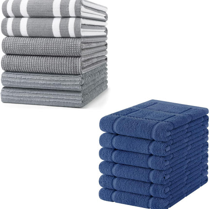 Homaxy Premium Kitchen Towels(18”x 28”, 6 Pack), Large Cotton 380 GSM Kitchen Hand Towels and Kitchen Towels 18"x28"(Navy Blue), 6 Pack Large Cotton 380 GSM Dish Towels