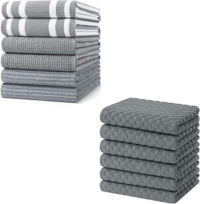 Homaxy Premium Kitchen Towels(18 x 28 6 Pack Grey) and Terry Kitchen Towels(15 x 25 V1258-DP02-F-153