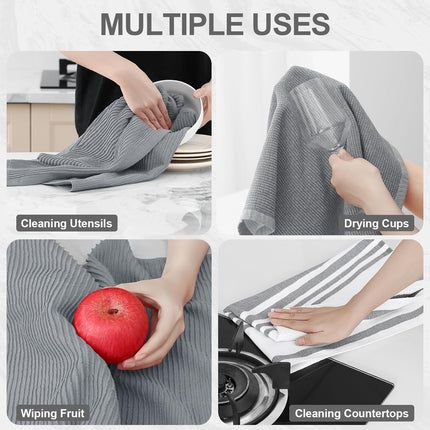 Homaxy Premium Kitchen Towels(18”x 28”, 6 Pack, Grey) and Terry Kitchen Towels(15" x 25", 6 Pack, Dark Grey), 380 GSM Reusable Tea Towel with Hanging Loop