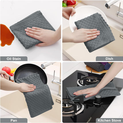 Homaxy Premium Kitchen Towels(18”x 28”, 6 Pack, Grey) and Terry Kitchen Towels(15" x 25", 6 Pack, Dark Grey), 380 GSM Reusable Tea Towel with Hanging Loop