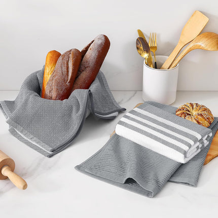 Homaxy Premium Kitchen Towels(18”x 28”, 6 Pack, Grey) and Terry Kitchen Towels(15" x 25", 6 Pack, Dark Grey), 380 GSM Reusable Tea Towel with Hanging Loop