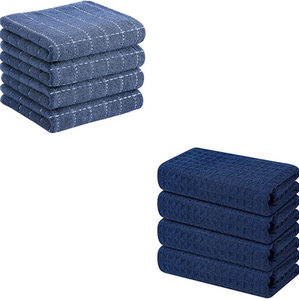 Homaxy Kitchen Towels Set, 16 x 28 Inches and 13 x 28 inches, Set of 8 Bulk Cotton Kitchen Towels Set, Ultra Soft Absorbent Dish Towels for Washing Dishes, Navy Blue