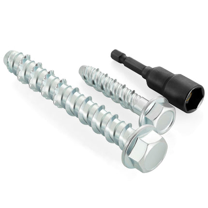 3/8" x 2-1/2" Concrete Screws, Zinc Plated Large Diameter Concrete Screw for Anchoring to Masonry, Concrete, Brick or Block, 25 PCS (Including One Socket Wrench)
