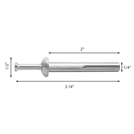1/4 x 2 Hammer Drive Nail in Anchors, Cement Hammering Anchors, Zinc Alloy, 50 PCS