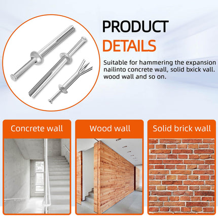 1/4 x 2 Hammer Drive Nail in Anchors, Cement Hammering Anchors, Zinc Alloy, 50 PCS