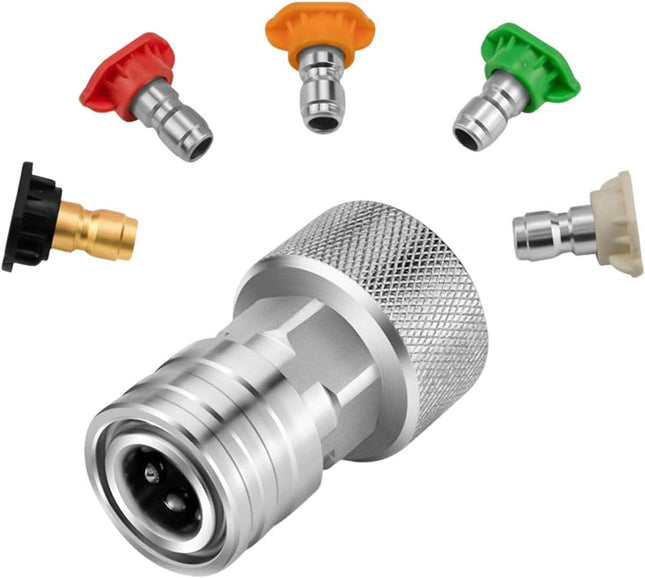 Garden Hose to Mini Power Washer Adapter-3/4 GHT to 1/4 Whit 5 Nozzle Set Convert Water Hose to Power