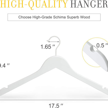 TOPIA HANGER Bride Hanger for Wedding Dress, Premium White Wooden Hangers, 360° Swivel White Hook, Smooth Finish, Extra Smoothly Cut Notches, 10 Pack-CT06W