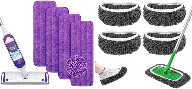 Reusable Power Mop Refills Pads Compatible with Swiffer PowerMop Mop 4 Pack & Reusable Wet Pads (Mop is not