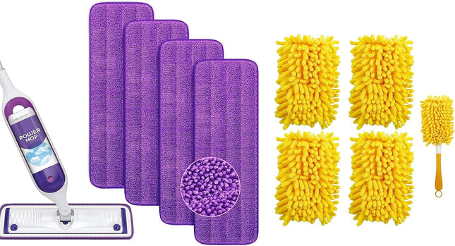 Reusable Power Mop Refills Pads Compatible with Swiffer PowerMop Mop 4 Pack & Reusable Duster