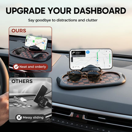 Mobile Phone Bracket Anti-Slip Mat, Multifunction Car Dashboard Mat with Temporary Parking Number, Large Universal Fit Anti-Slip Mat for Phones, Sunglasses and Keys Gadget (Black-Gray)