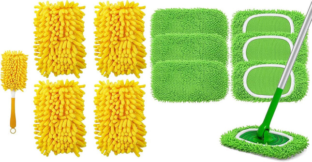 4 Pack Reusable Duster Refill for Swiffer Hand Duster & 6 Pack Reusable Microfiber Mop Pads for Swiffer