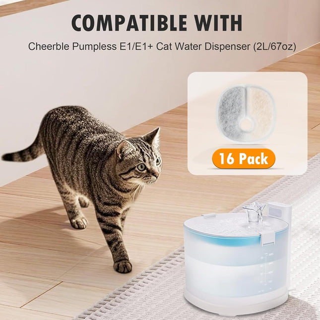 Filter Replacements Compatible with E1/E1 Plus Cat Fountain (2L/67oz) 16 Pack refills of 1 Year Set for – product detail