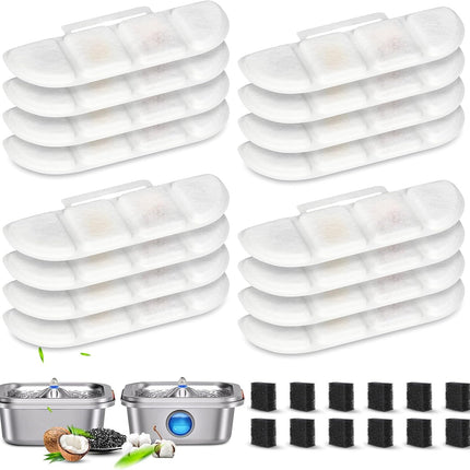 12 Pack Replacement Filters Compatible with Pawtners WF008A Pet Cat Dog Water Fountain (4L/135oz), Refill Filters with 12 Sponges