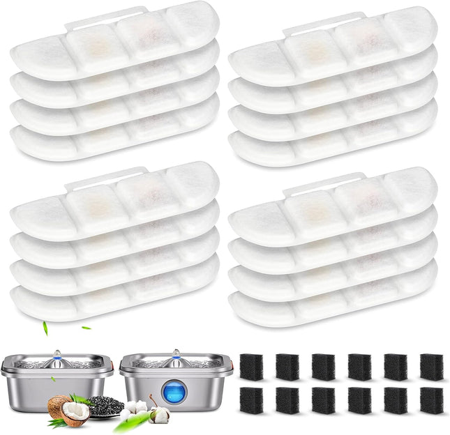 12 Pack Replacement Filters Compatible with Pawtners WF008A Pet Cat Dog Water Fountain (4L/135oz) Refill