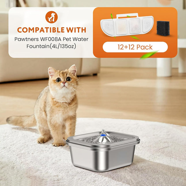 12 Pack Replacement Filters Compatible with Pawtners WF008A Pet Cat Dog Water Fountain (4L/135oz) Refill – product detail