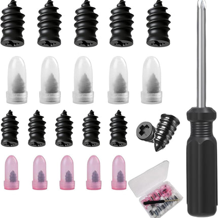 Tire Repair Nails Kit with 2 Sizes, Screw in Tire Repair Plugs with Box and Screwdriver, Fast Self-Service Tire Repair Tools for Car, Motorcycle, Truck, Tractor (20 pcs)