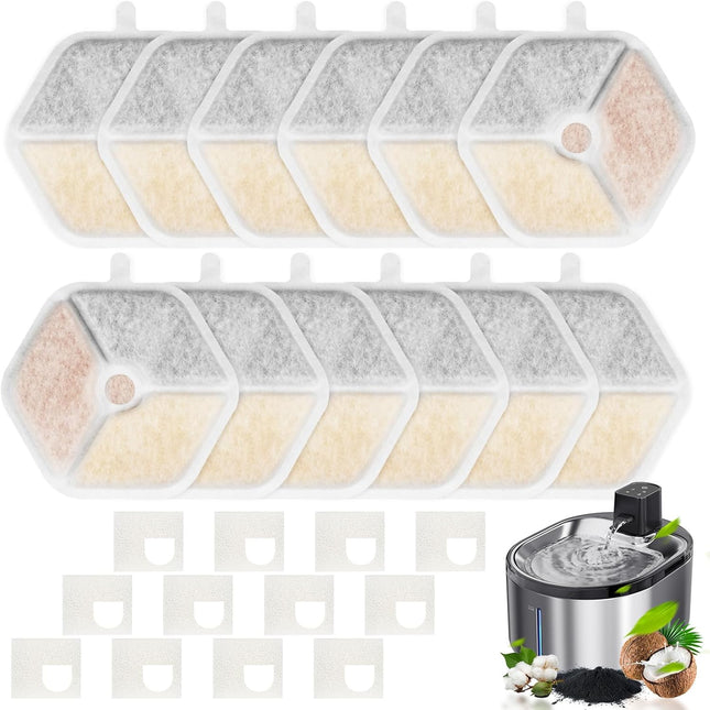 12 Plus 12 Filter & Sponges for Smartoo 152oz/4.5L Wireless Cat Water Fountain Quadruple Filtration