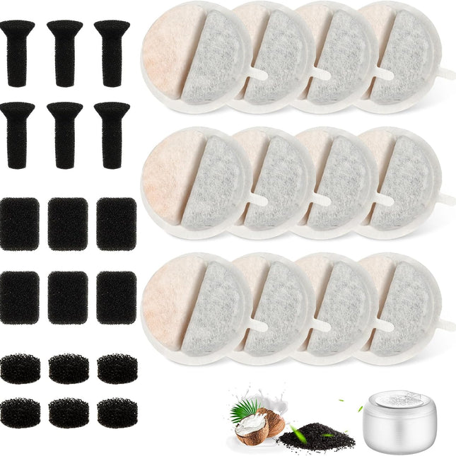 12 Pack Cat Water Fountain Filters Replacement for Nugget and Feelneedy Pet Water Dispenser, Triple Filtration System with Activated Charcoal and Ion Exchange Resin, including 18 Pre-Filter Sponges