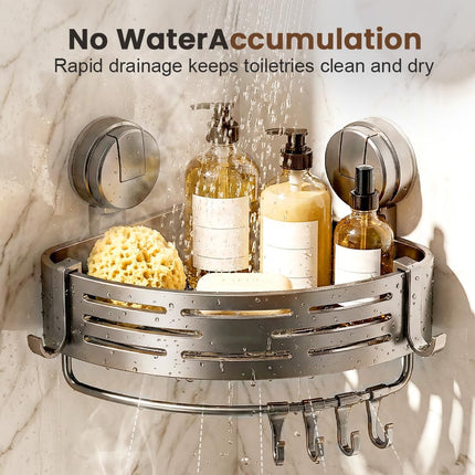 Triangle Suction Cup Corner Shelves with Towel Bar and Hooks, Upgraded No Drilling Suction Cup Shower Organizer (Gray, 3 pcs)