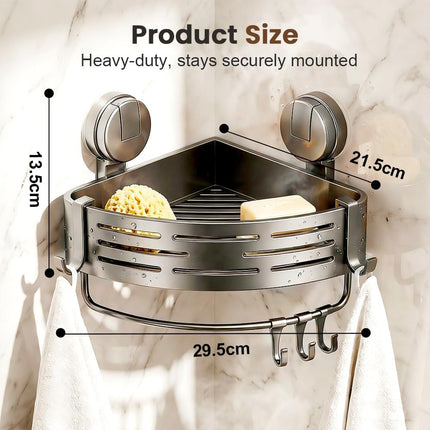 Triangle Suction Cup Corner Shelves with Towel Bar and Hooks, Upgraded No Drilling Suction Cup Shower Organizer (Gray, 3 pcs)