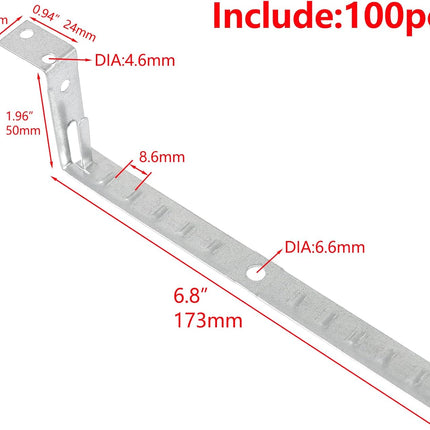 Xadnitu 100 Pack Stud Mounting Cable Support, Galvanized Steel Stud Supports with Locking Tab Silver Box Fasteners for All Indoor and Outdoor Cable Management Needs