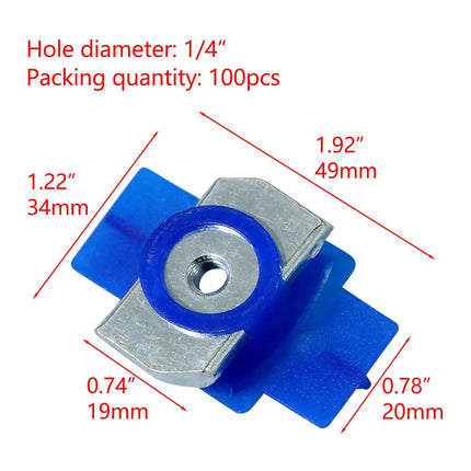 Xadnitu 100 Pieces 1/4"-20 Strut Channel Cone Nuts with Nylon Blue Tab, Thickened Unistrut Squeeze Nuts for Strut Channel Support, Solar Panel Mounting System