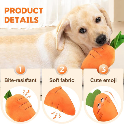 2026 New Dog Toys with Squeaker and Crinkle, Upgrade Indestructible Plush Dog Toy for Aggressive Chewers, Suitable for Large Medium Small Dogs (Radish A)