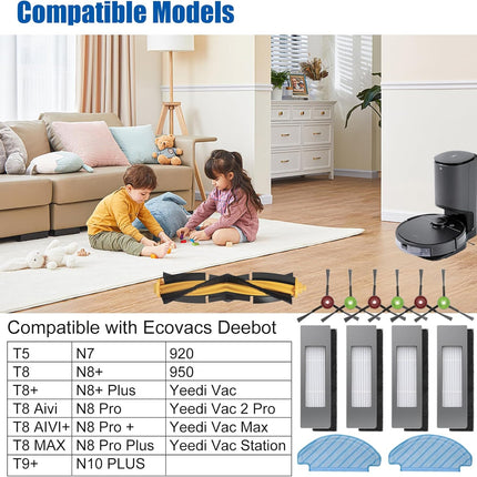 Replacement Parts Kits for ECOVACS Deebot Ozmo T8 T8+ T8 Aivi T8 AIVI+ T8 MAX T9+ T5 N8+ / N8+ Plus N8 Pro N8 Pro + / N8 Pro+ Plus N10 Plus N7 OZMO 920 950 for Yeedi Vac 2 Pro Vac Max Vac Station