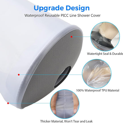 PICC Line Shower Cover, PICC Line Covers for Upper Arm, Reable IV&PICC Line Sleeve Protector for Shower Adult, Waterproof Cast Covers for Arm Elbow Chemotherapy Home Infion Bandage Dressing Wound