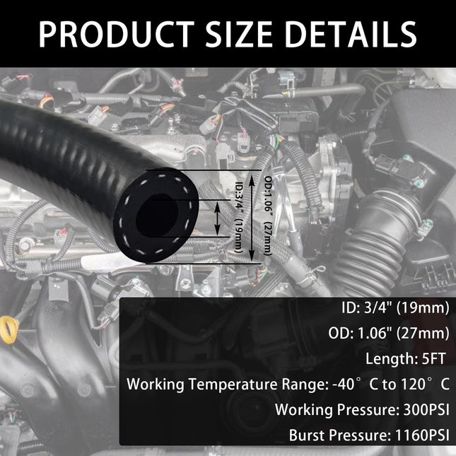 3/4 Inch(19mm) ID Fuel Line Hose Ph Lock NBR Rubber Hose Line 300PSI for Automotive Engines Systems (5FT) – product detail