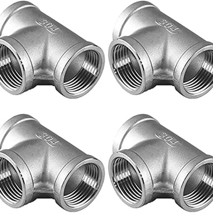 1/8" Female NPT Tee Adapter Cast Pipe Fitting Stainless Steel 3 Way Shape Connector，Pack of 4