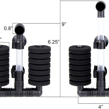 4 Pack Double Bio Sponge Filter, for Fry, Betta, Shrimp, Nano, Aquarium Fish Tank