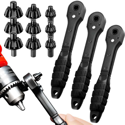 2 In 1 Drill Chuck Ratchet Spanner, 2026 New Drill Chuck Ratchet Wrench With 3 Interchangeable Magnetic Heads and Non-slip Handle, Compatible with Most Electric Drills and Power Tools (3 pcs)