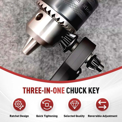 2 In 1 Drill Chuck Ratchet Spanner, 2026 New Drill Chuck Ratchet Wrench With 3 Interchangeable Magnetic Heads and Non-slip Handle, Compatible with Most Electric Drills and Power Tools (3 pcs)