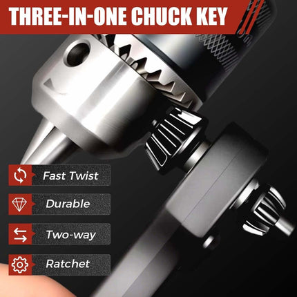 2 In 1 Drill Chuck Ratchet Spanner, 2026 New Drill Chuck Ratchet Wrench With 3 Interchangeable Magnetic Heads and Non-slip Handle, Compatible with Most Electric Drills and Power Tools (3 pcs)