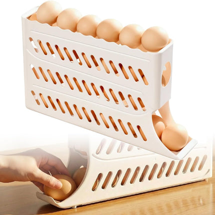 2026 Egg Holder for Fridge, Upgraded 4 Tiers Automatic Rolling Egg Dispenser, No Assembly Required Easy Access, Save Space for Refrigerator Holds up to 30 pcs (White)