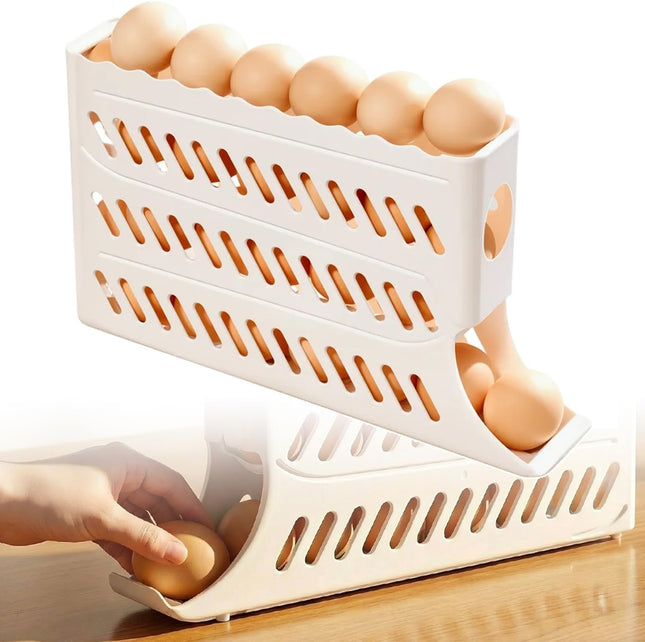 2026 Egg Holder for Fridge Upgraded 4 Tiers Automatic Rolling Egg Dispenser No Assembly Required Easy