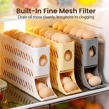 2026 Egg Holder for Fridge, Upgraded 4 Tiers Automatic Rolling Egg Dispenser, No Assembly Required Easy Access, Save Space for Refrigerator Holds up to 30 pcs (White)